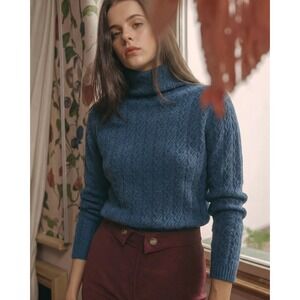 Leaf By J Women's Blue Wool Blend Turtleneck Sweater Size SM Cozy Pullover NWT